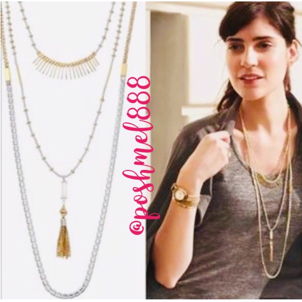 Stella & Dot | New Vintage Gold+Quartz+Mixed Metal Layered Riad 7-in-1 N…